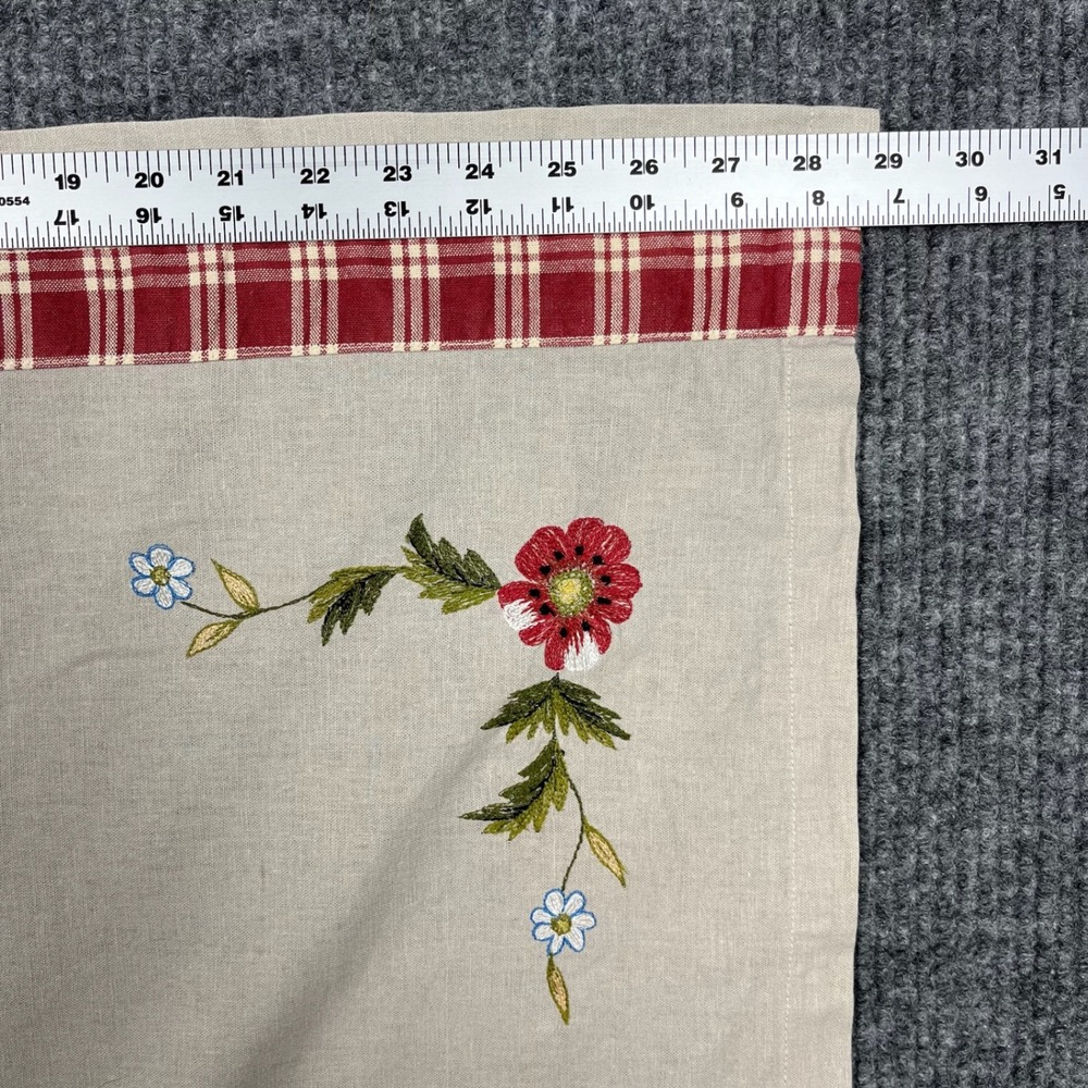 Vtg 80s Cottage Cafe Style Kitchen Curtains Embroidered Floral Plaid Farmhouse - Picture 12 of 12